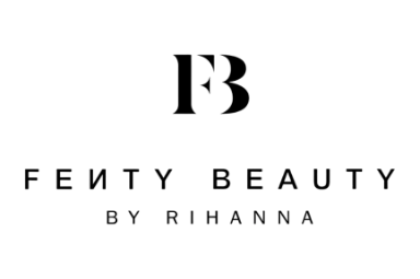 Logo von Fenty Beauty by Rihanna, schwarzer Text auf weißem Hintergrund.